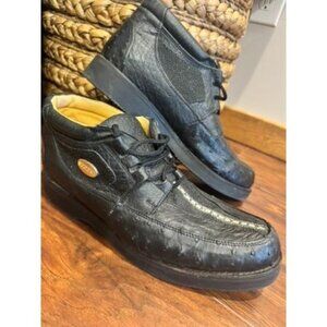 Mens Black Exotic Ostrich/COCO Leather Shoes Padded Collar Comfort Dress sz 11